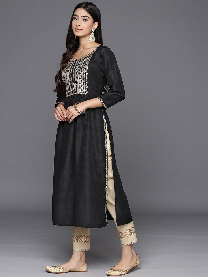 Black Yoke Design Silk A-Line Kurta