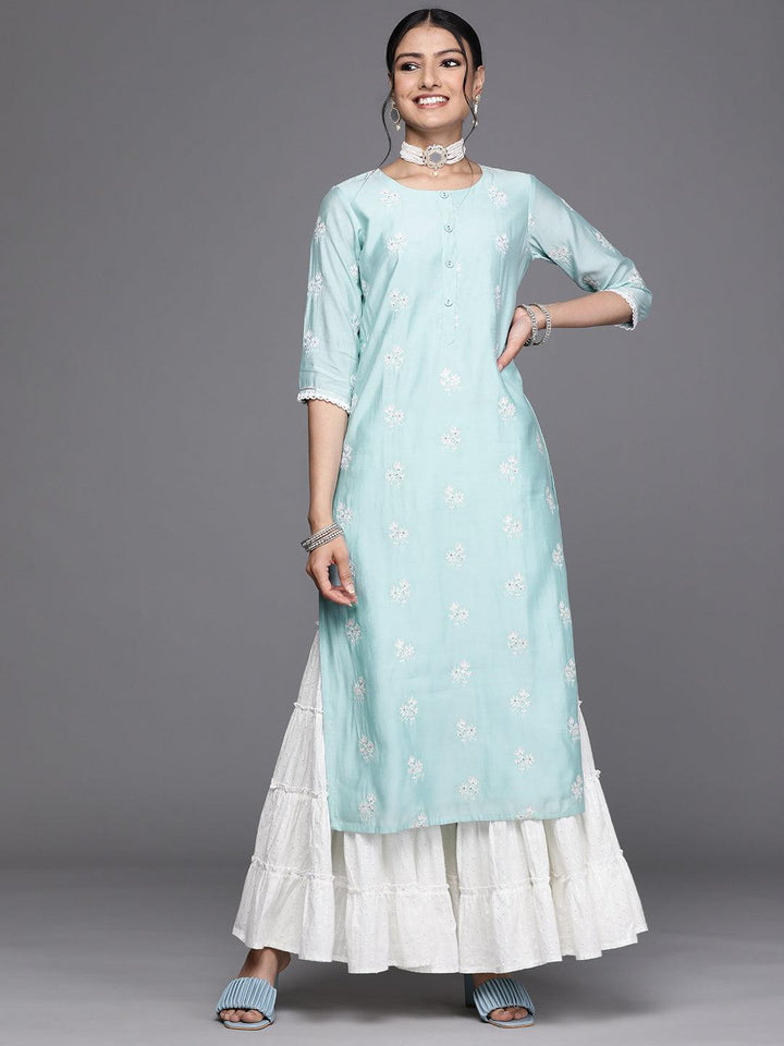 Blue Embroidered Chanderi Silk Kurta