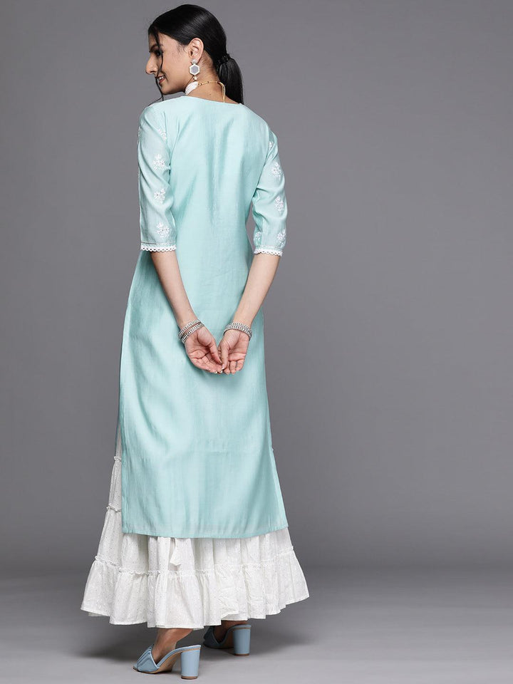 Blue Embroidered Chanderi Silk Kurta