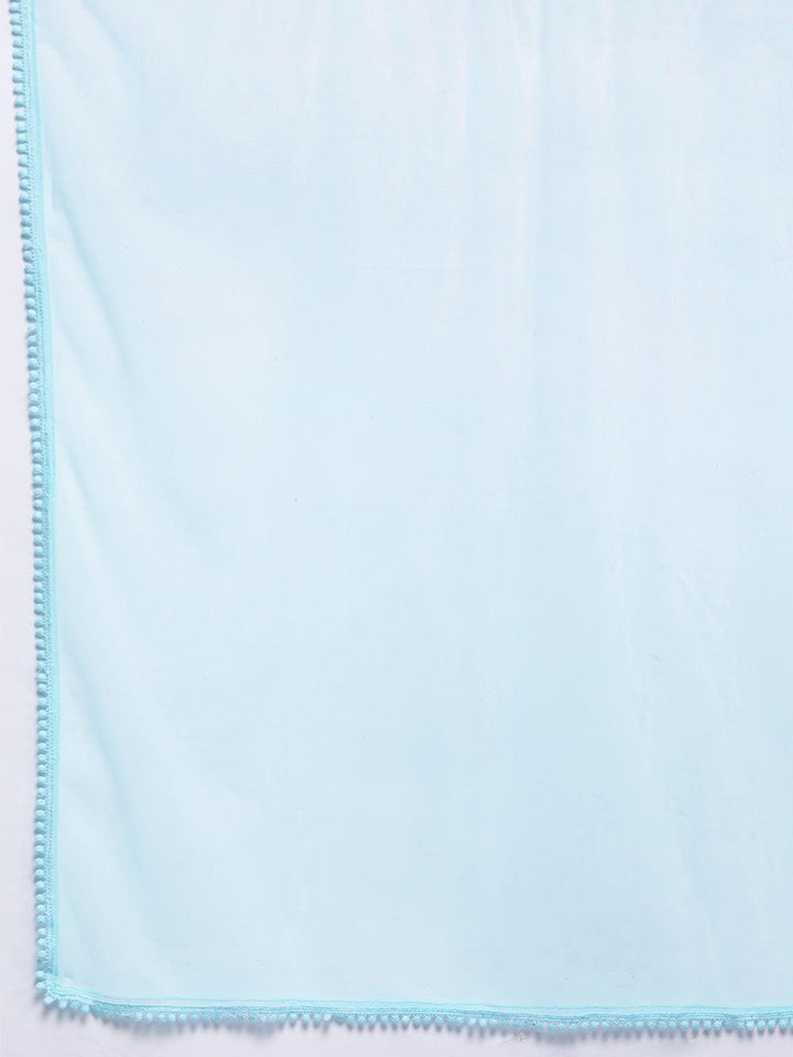Blue Embroidered Georgette A-Line Kurta With Palazzos & Dupatta