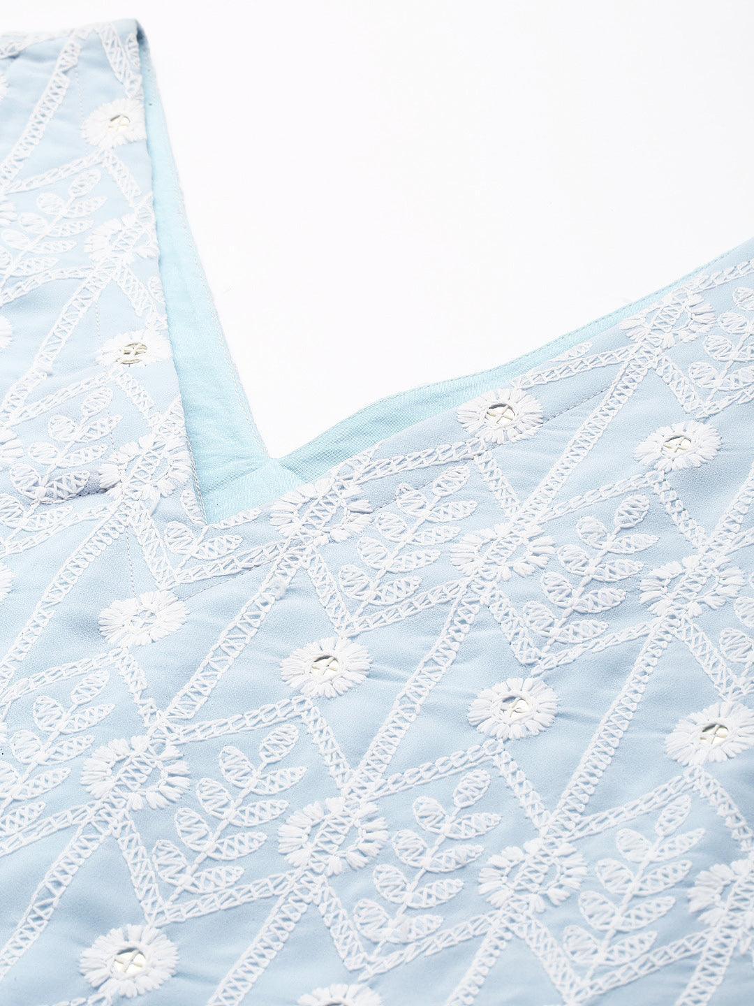 Blue Embroidered Georgette Suit Set - ShopLibas