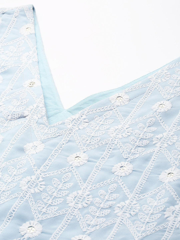 Blue Embroidered Georgette Suit Set