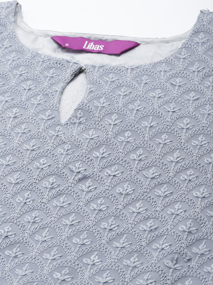 Blue Embroidered Georgette Dress