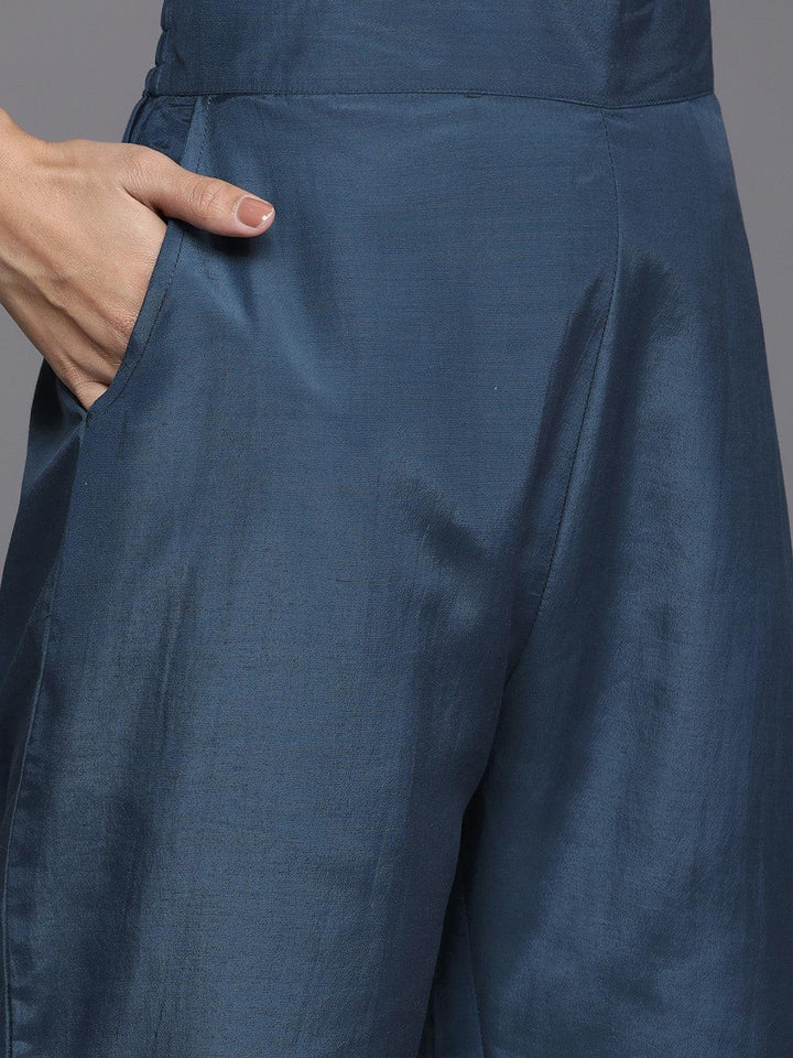 Blue Embroidered Georgette Straight Kurta With Dupatta