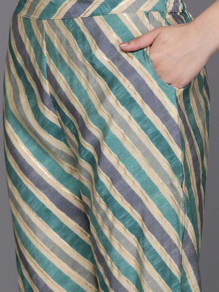 Blue Embroidered Silk Blend Straight Kurta With Trousers & Dupatta