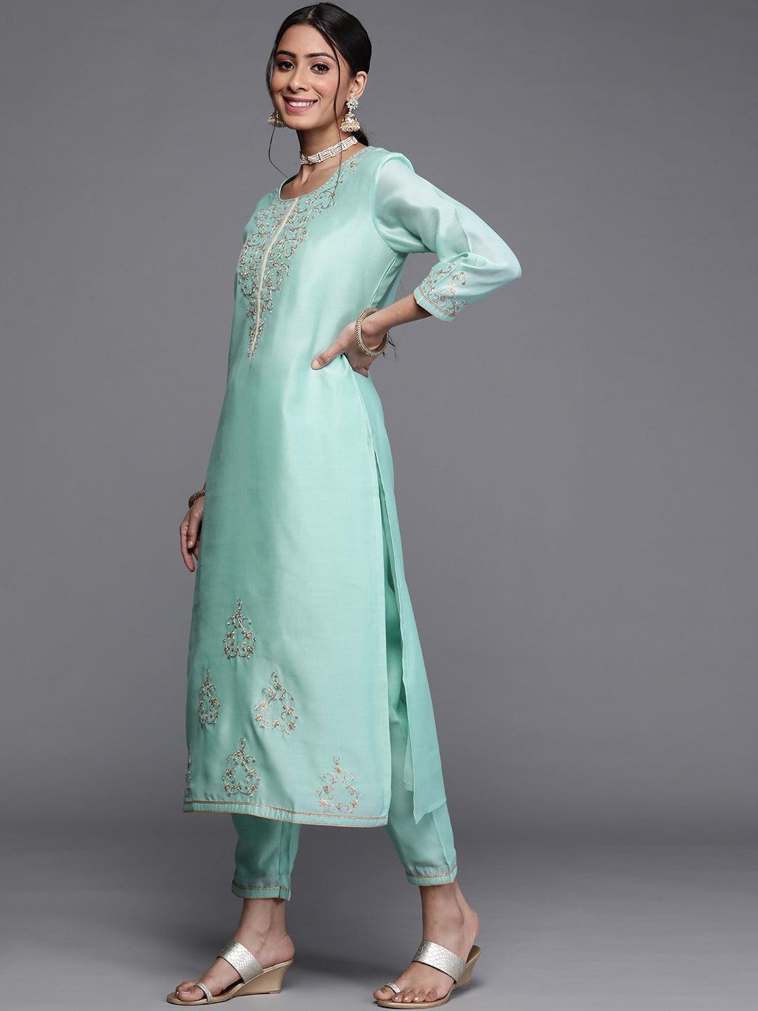 Blue Printed Chanderi Silk Suit Set - ShopLibas
