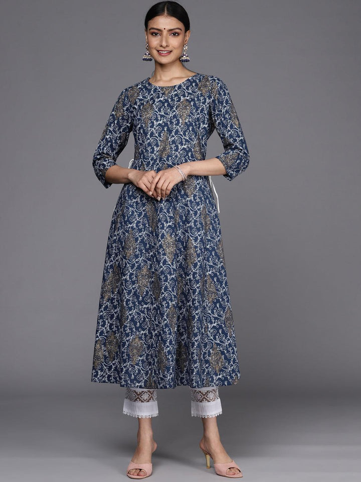 Blue Printed Cotton A-Line Kurta