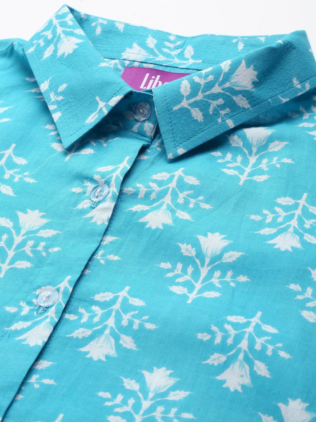 Blue Printed Cotton Night Suit - ShopLibas