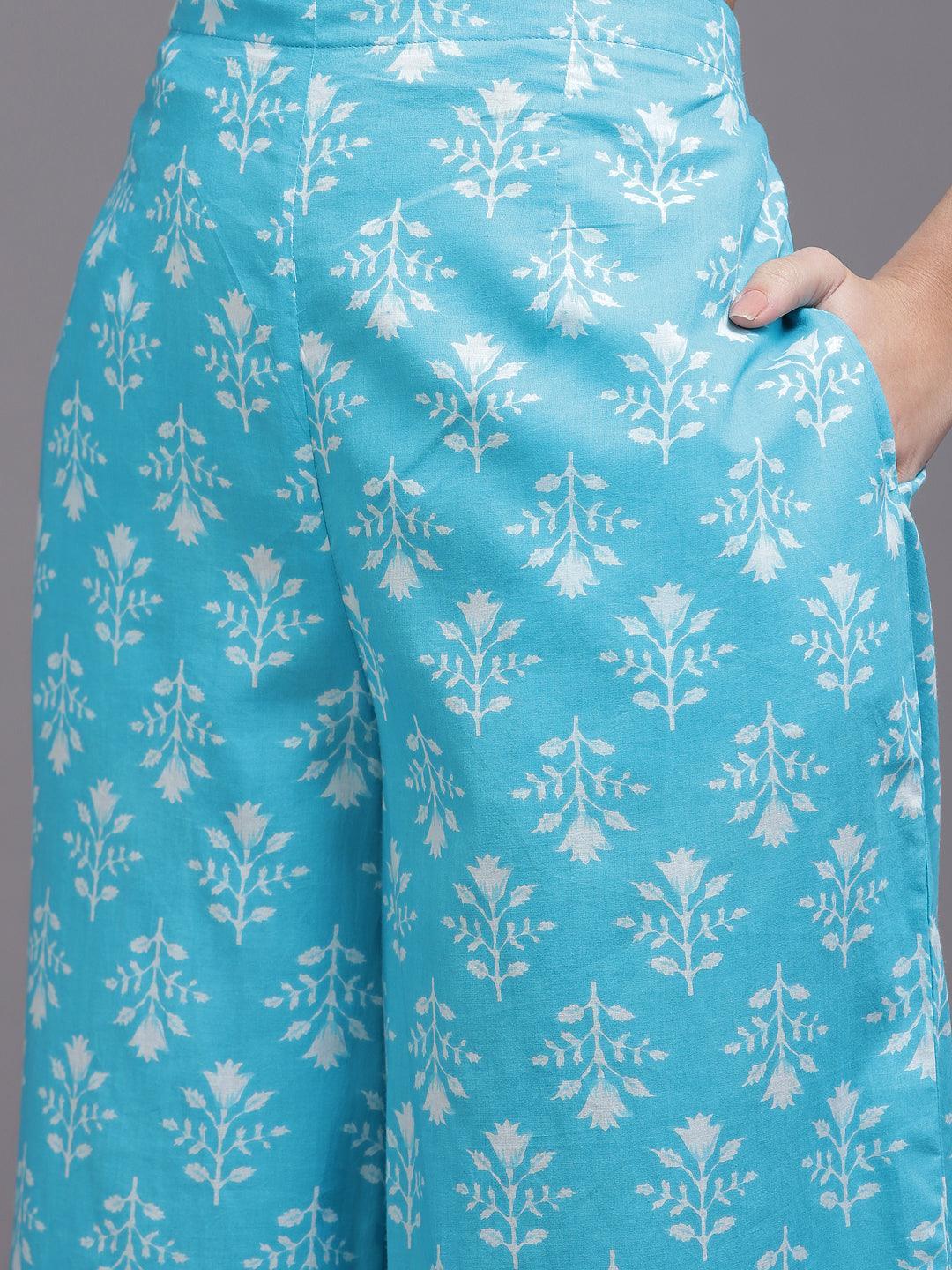 Blue Printed Cotton Night Suit - ShopLibas