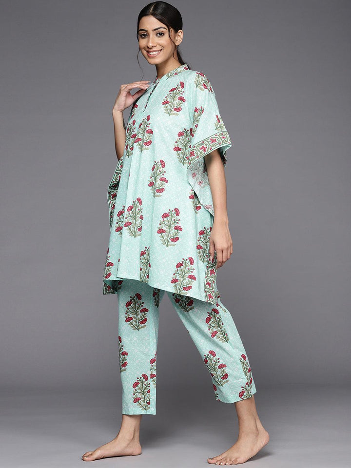 Blue Printed Cotton Night Suit