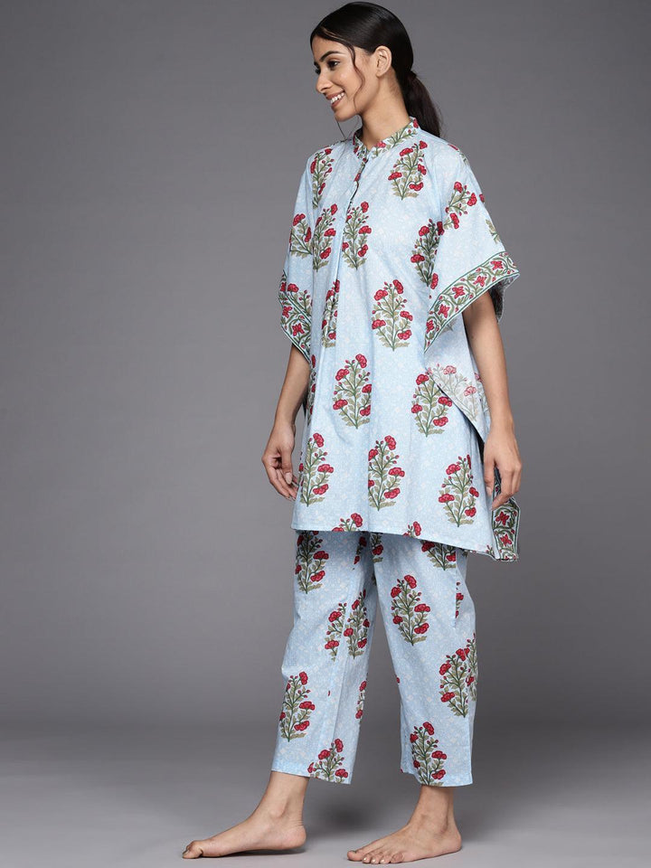 Blue Printed Cotton Night Suit