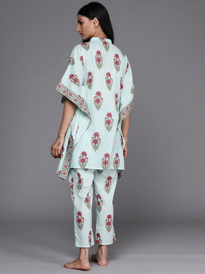 Blue Printed Cotton Kurta Set