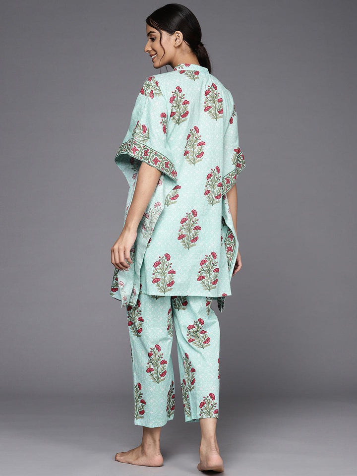 Blue Printed Cotton Night Suit