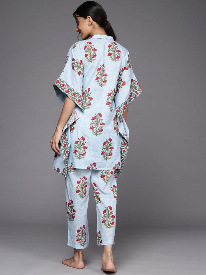 Blue Printed Cotton Night Suit