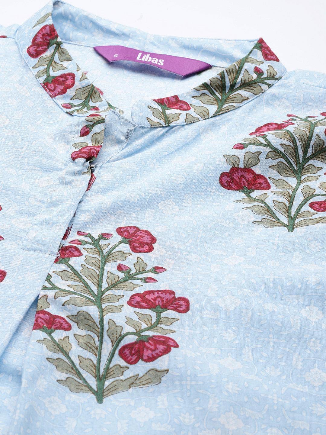 Blue Printed Cotton Night Suit - ShopLibas