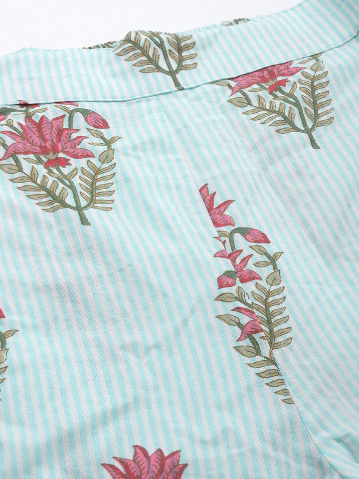 Blue Printed Cotton Kurta Set