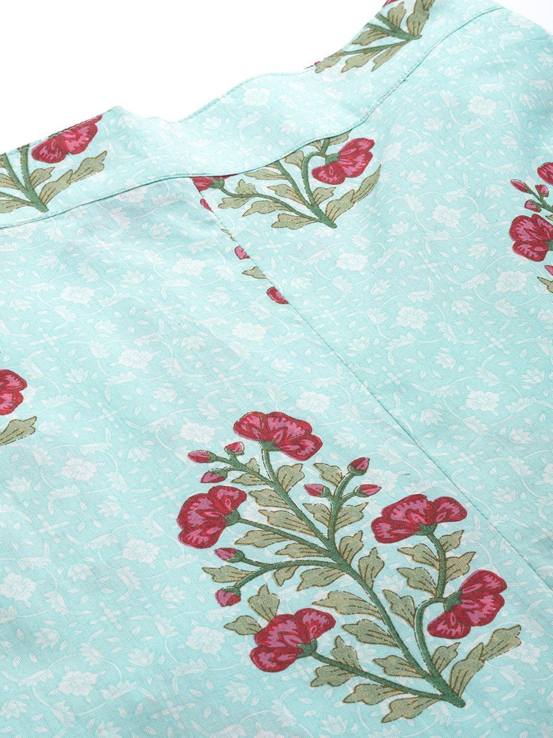 Blue Printed Cotton Night Suit - ShopLibas