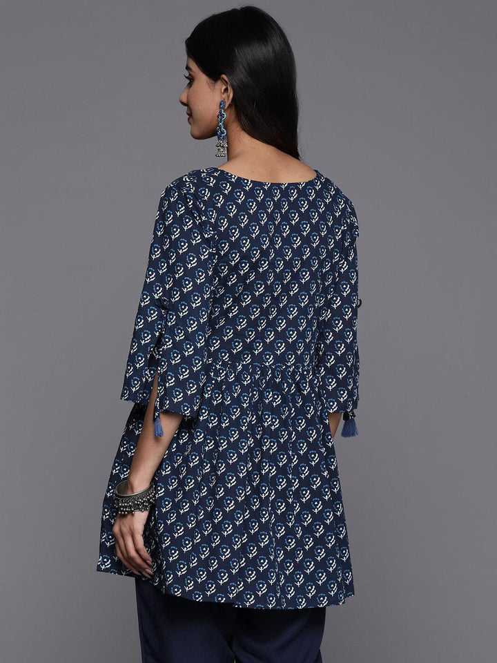 Blue Printed Cotton A-Line Kurti