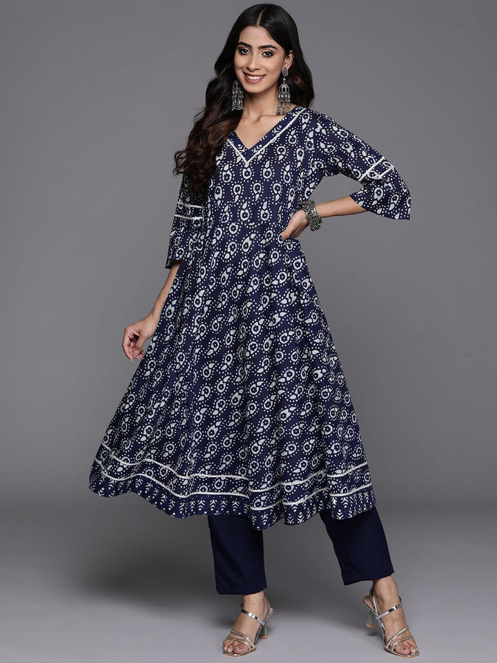 Blue Printed Cotton Anarkali Kurta