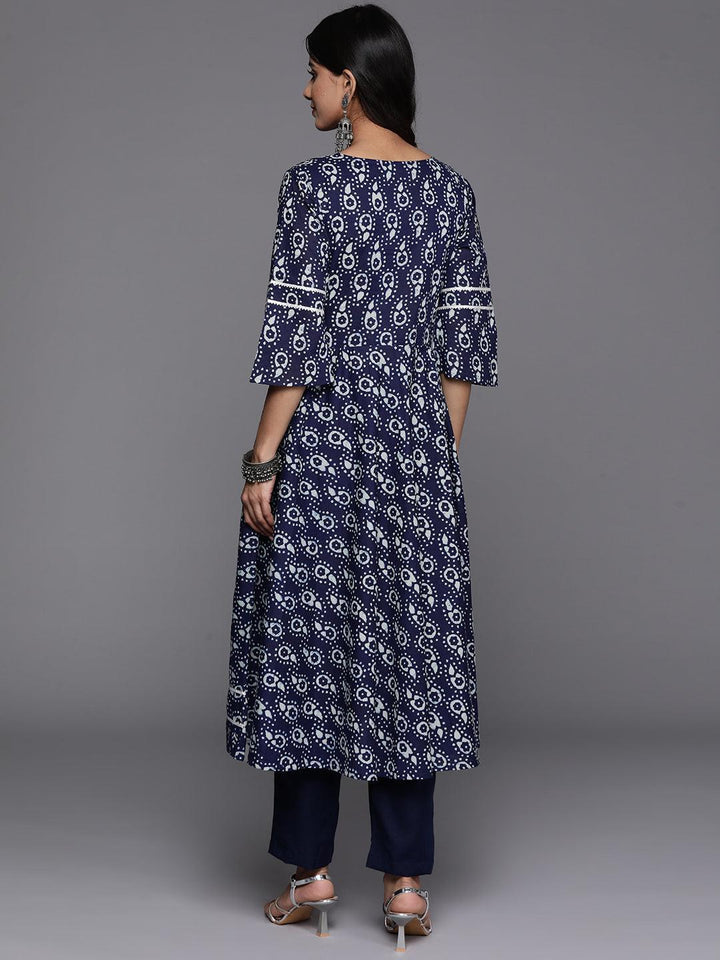 Blue Printed Cotton Anarkali Kurta
