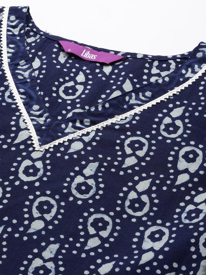 Blue Printed Cotton Anarkali Kurta