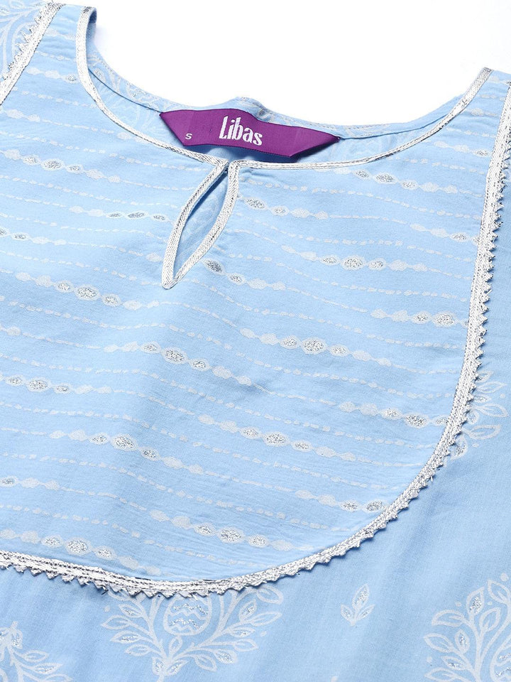 Blue Printed Cotton Anarkali Kurta