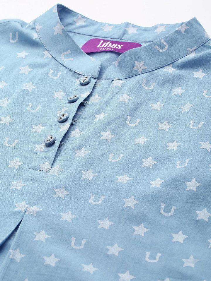 Blue Printed Cotton Night Suit