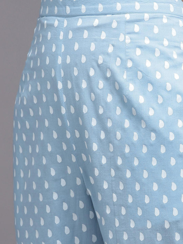 Blue Printed Cotton Night Suit