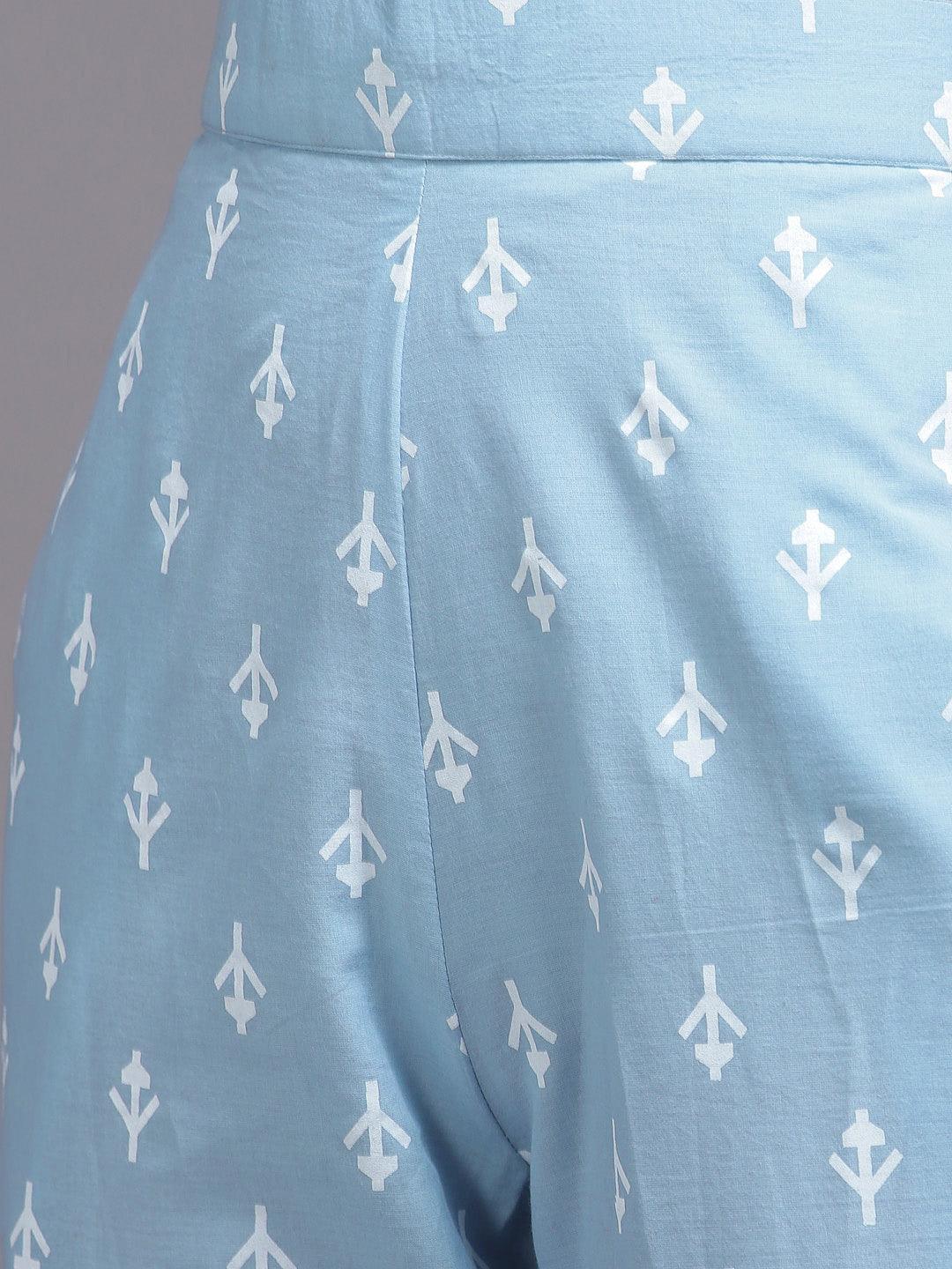 Blue Printed Cotton Night Suit - ShopLibas