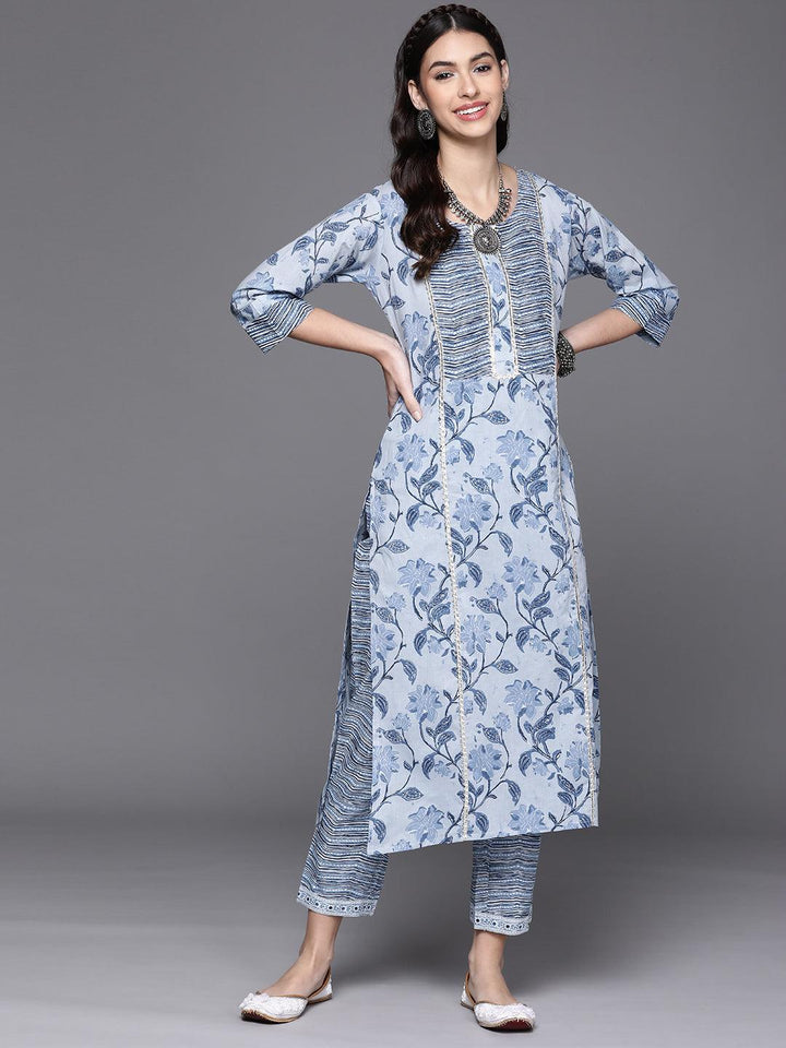 Blue Printed Cotton Kurta