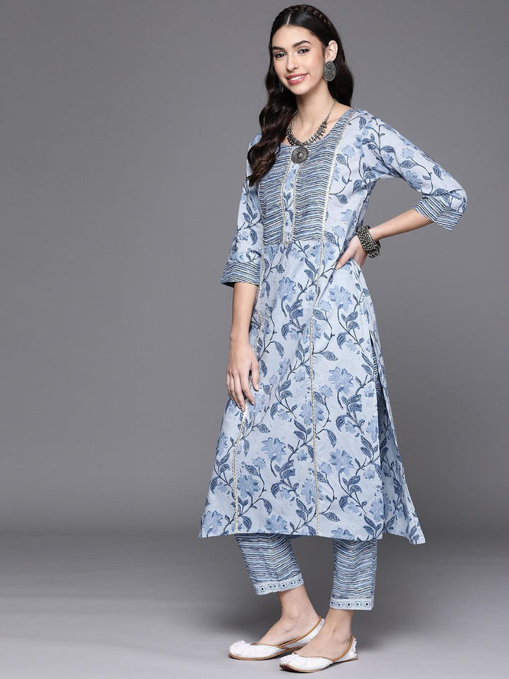 Blue Printed Cotton Kurta