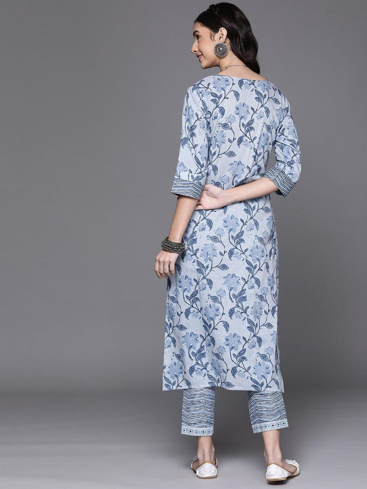 Blue Printed Cotton Kurta