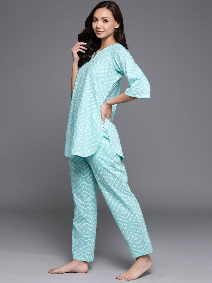Blue Printed Cotton Night Suit
