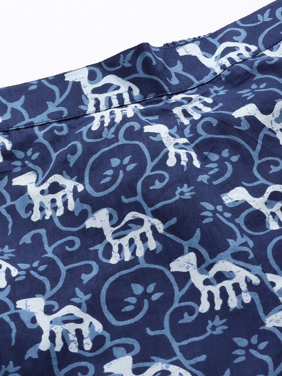 Blue Printed Cotton Night Suit - ShopLibas