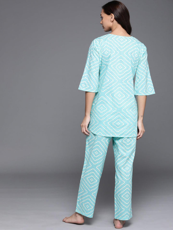 Blue Printed Cotton Night Suit