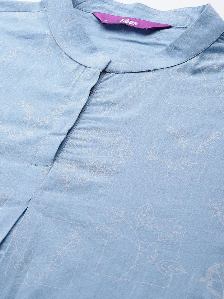 Blue Printed Cotton Night Suit