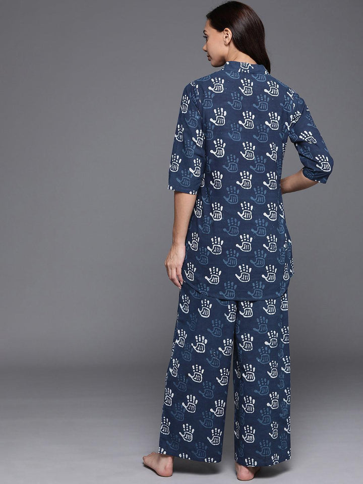 Blue Printed Cotton Night Suit