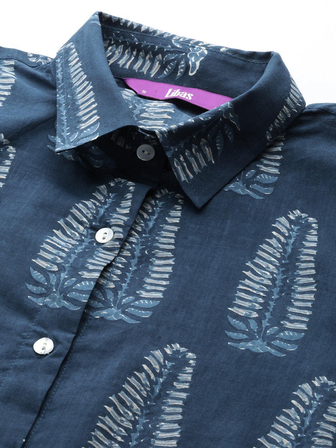 Blue Printed Cotton Night Suit - ShopLibas