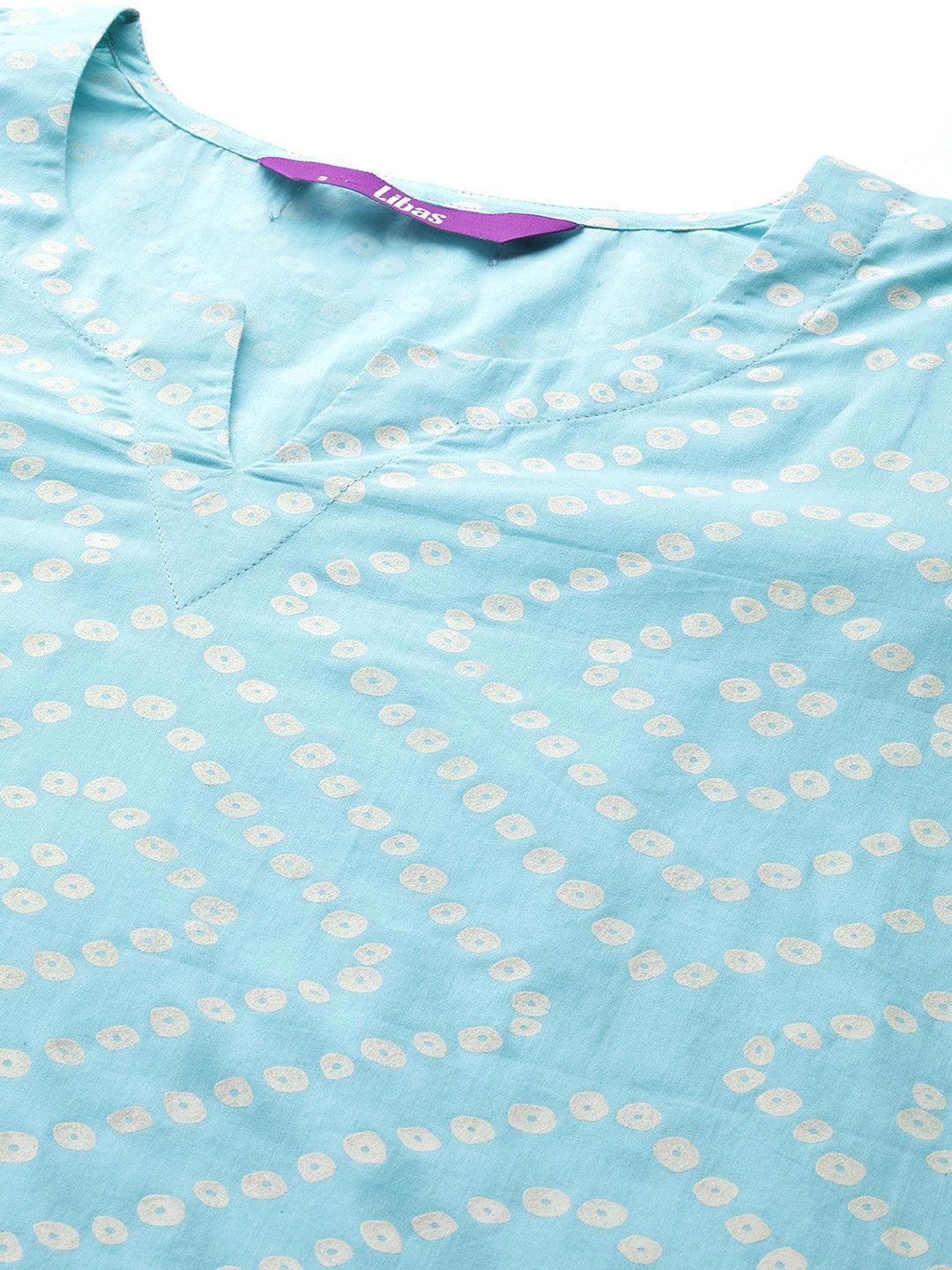 Blue Printed Cotton Night Suit - ShopLibas