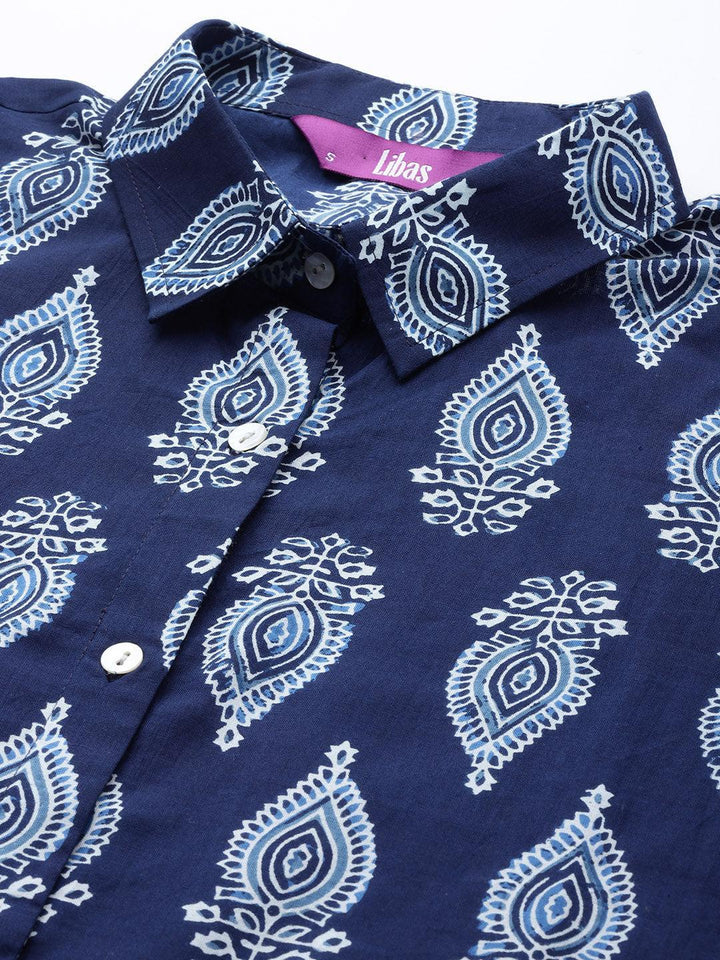 Blue Printed Cotton Night Suit
