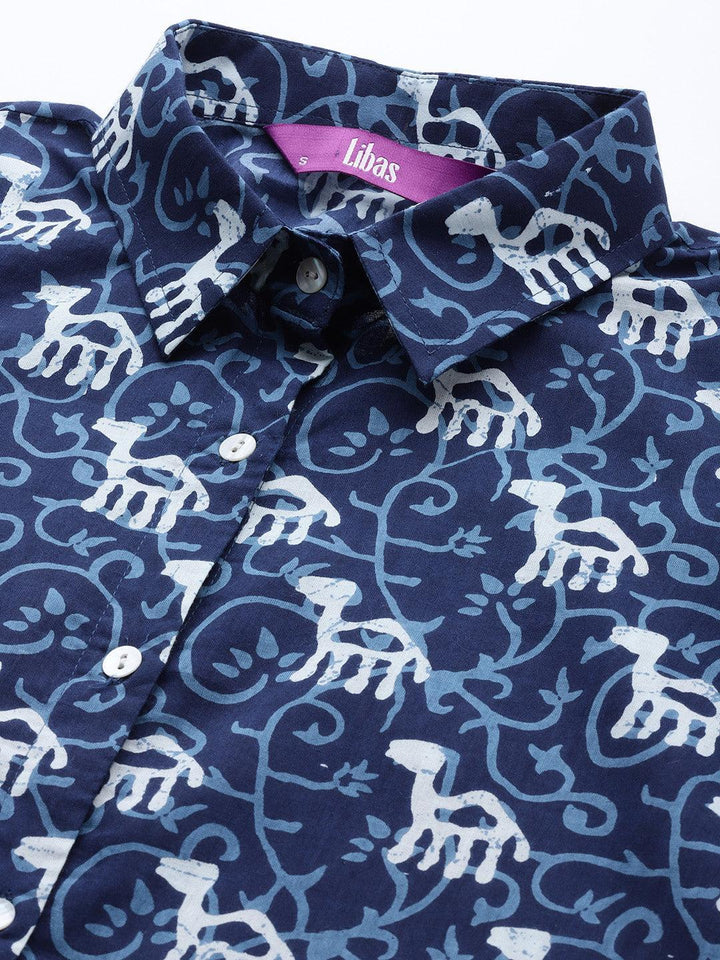 Blue Printed Cotton Night Suit