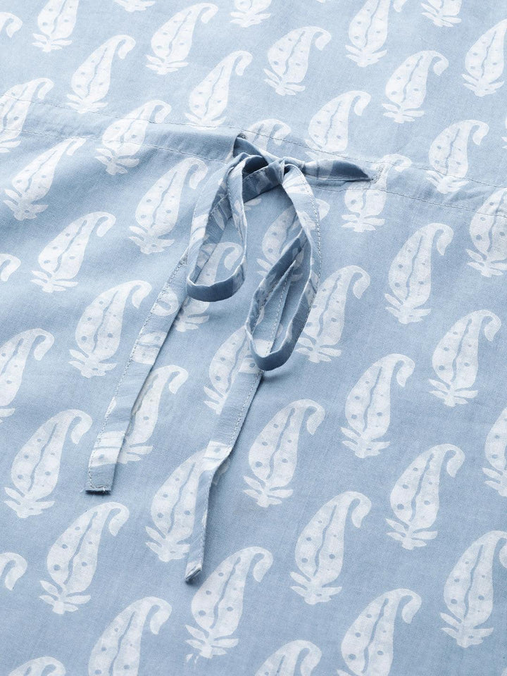Blue Printed Cotton Night Suit