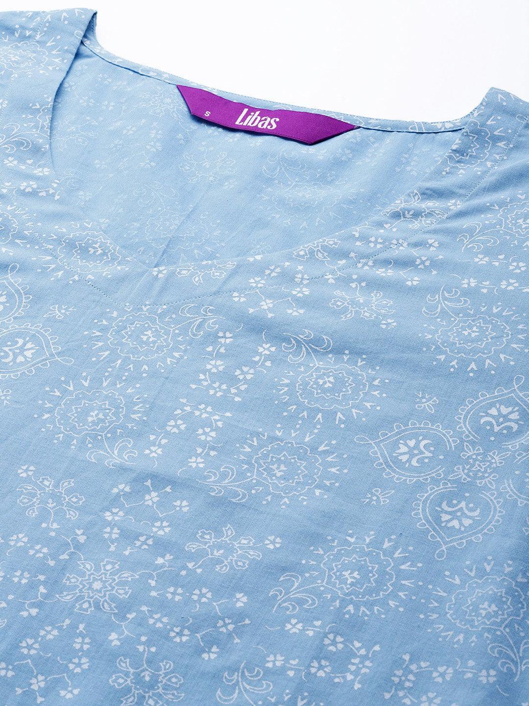 Blue Printed Cotton Night Suit - ShopLibas