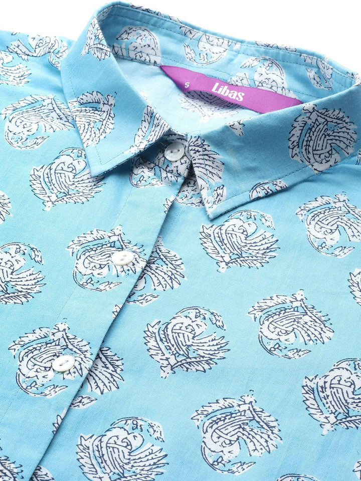 Blue Printed Cotton Night Suit
