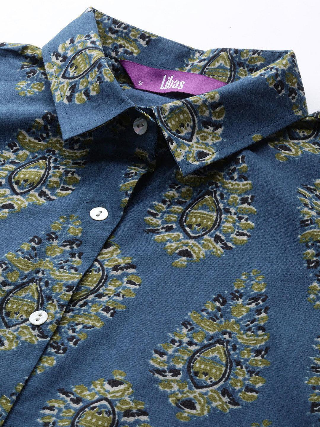 Blue Printed Cotton Night Suit - ShopLibas