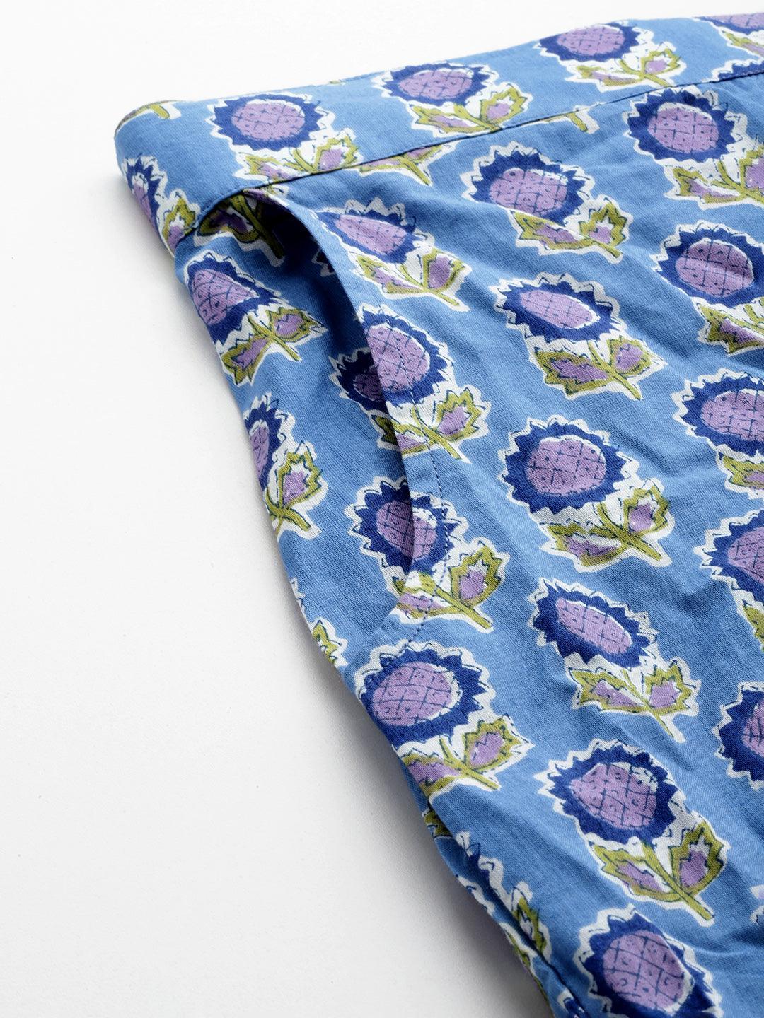 Blue Printed Cotton Night Suit - Libas
