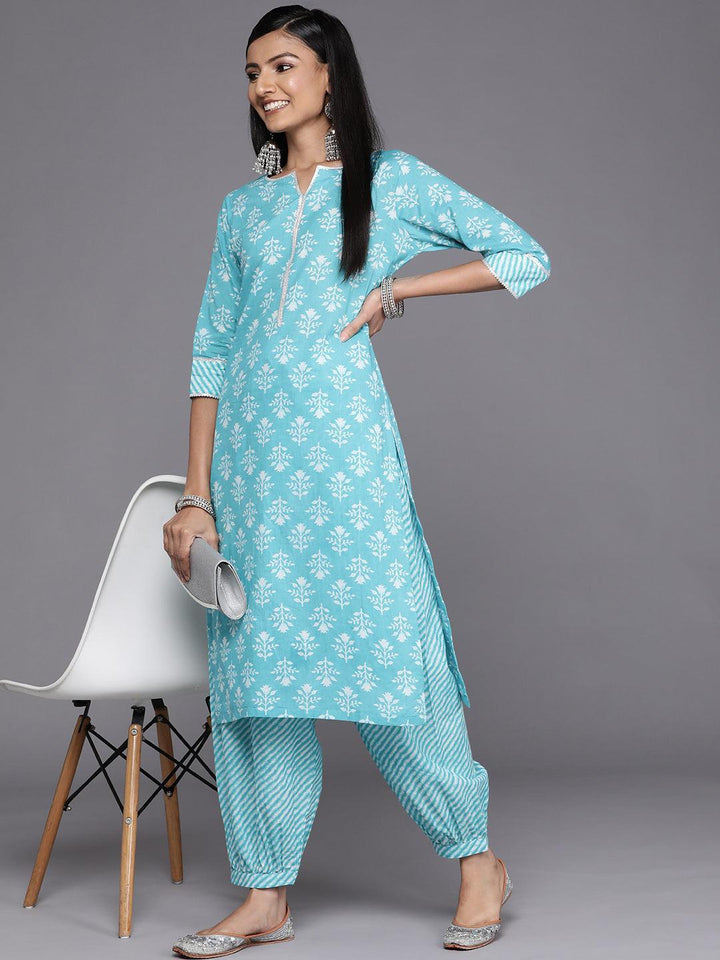 Blue Printed Cotton Salwar Pants