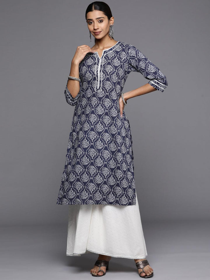 Blue Printed Cotton Straight Kurta