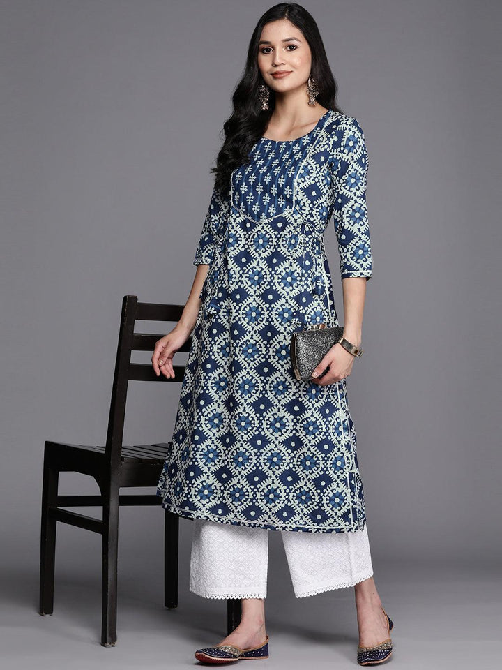 Blue Printed Cotton Straight Kurta