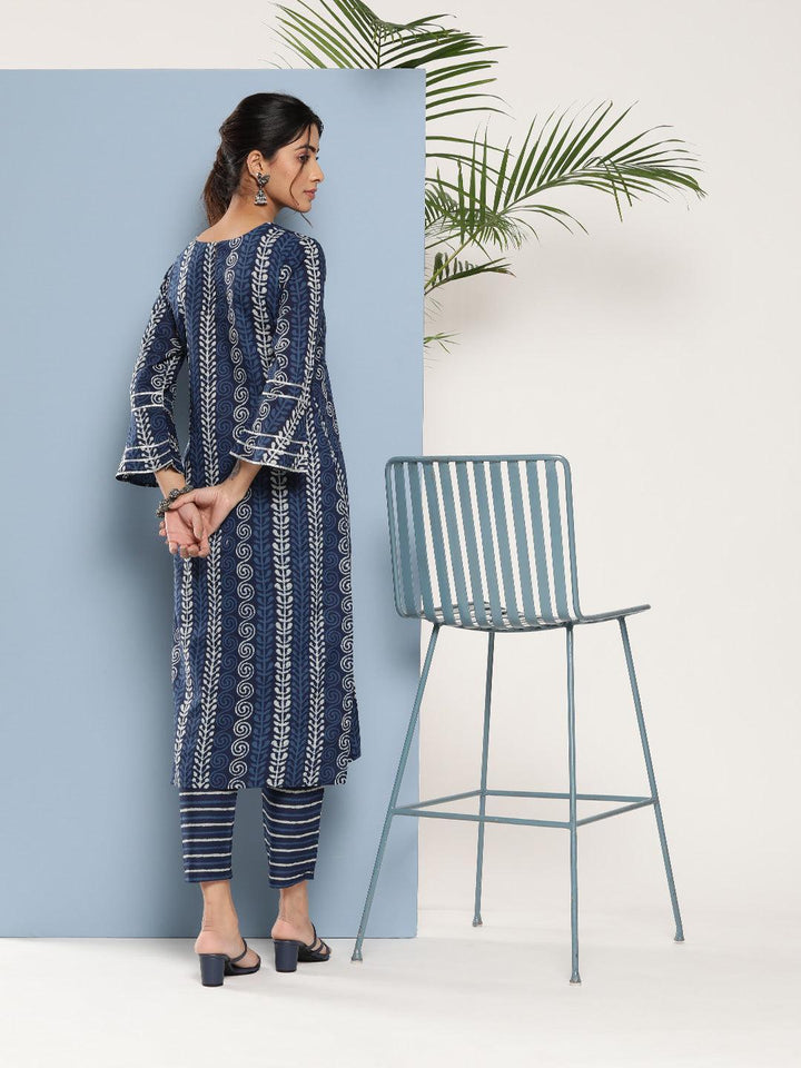 Blue Printed Cotton Straight Kurta